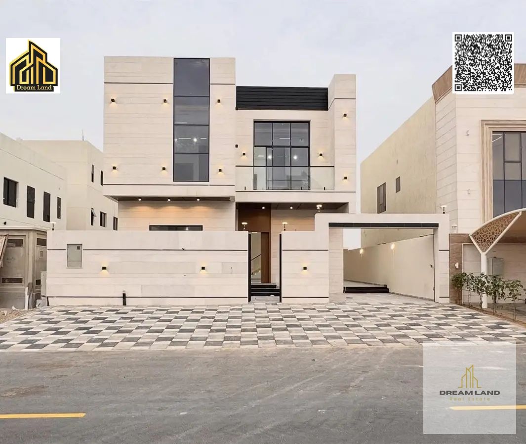 For sale: Modern villa with 5 master bedrooms, stone facade, in Al Bahia. Freehold ownership. Price includes registration fees.