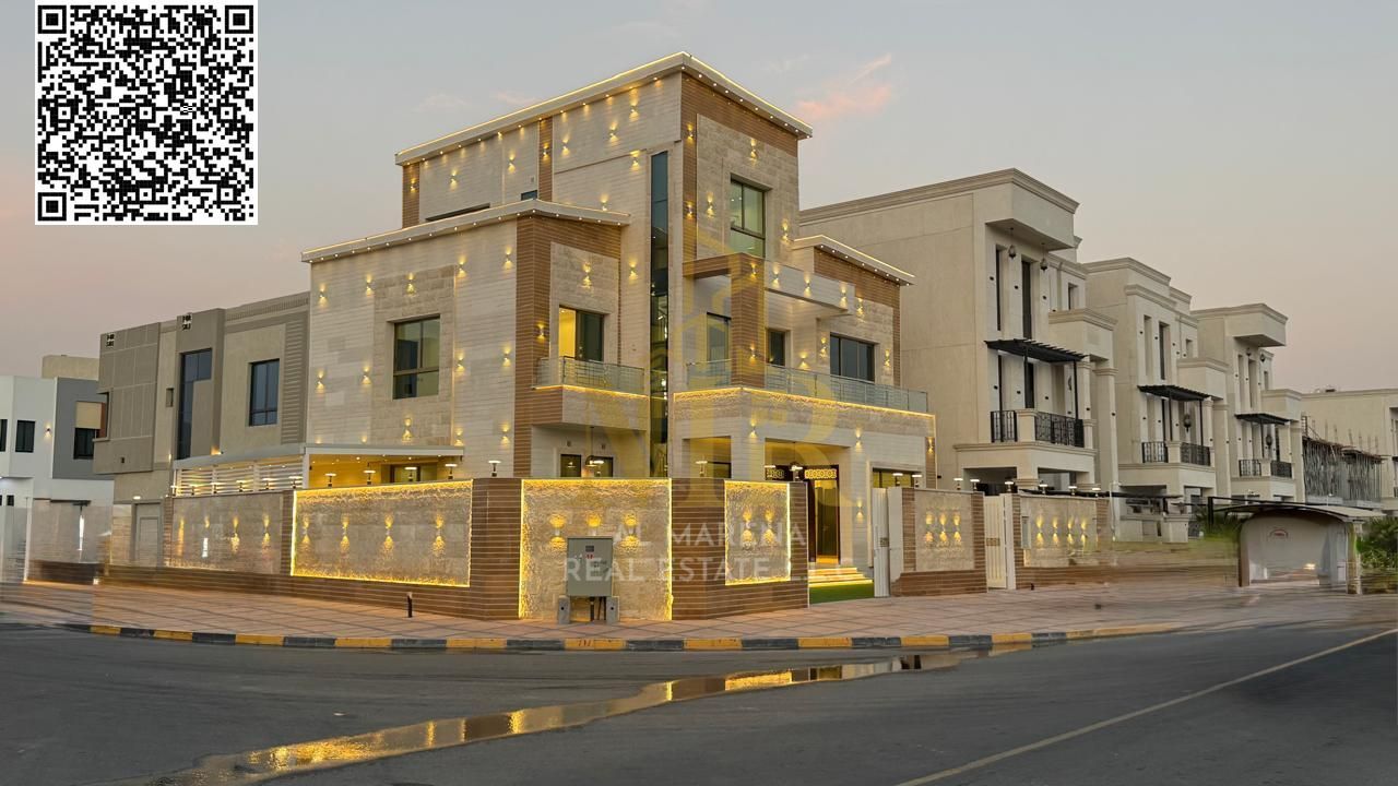 Corner villa near Sheikh Mohammed Bin Zayed Road and the mall, 4200 sq ft, two floors and a roof, 6 master bedrooms, price including registration and