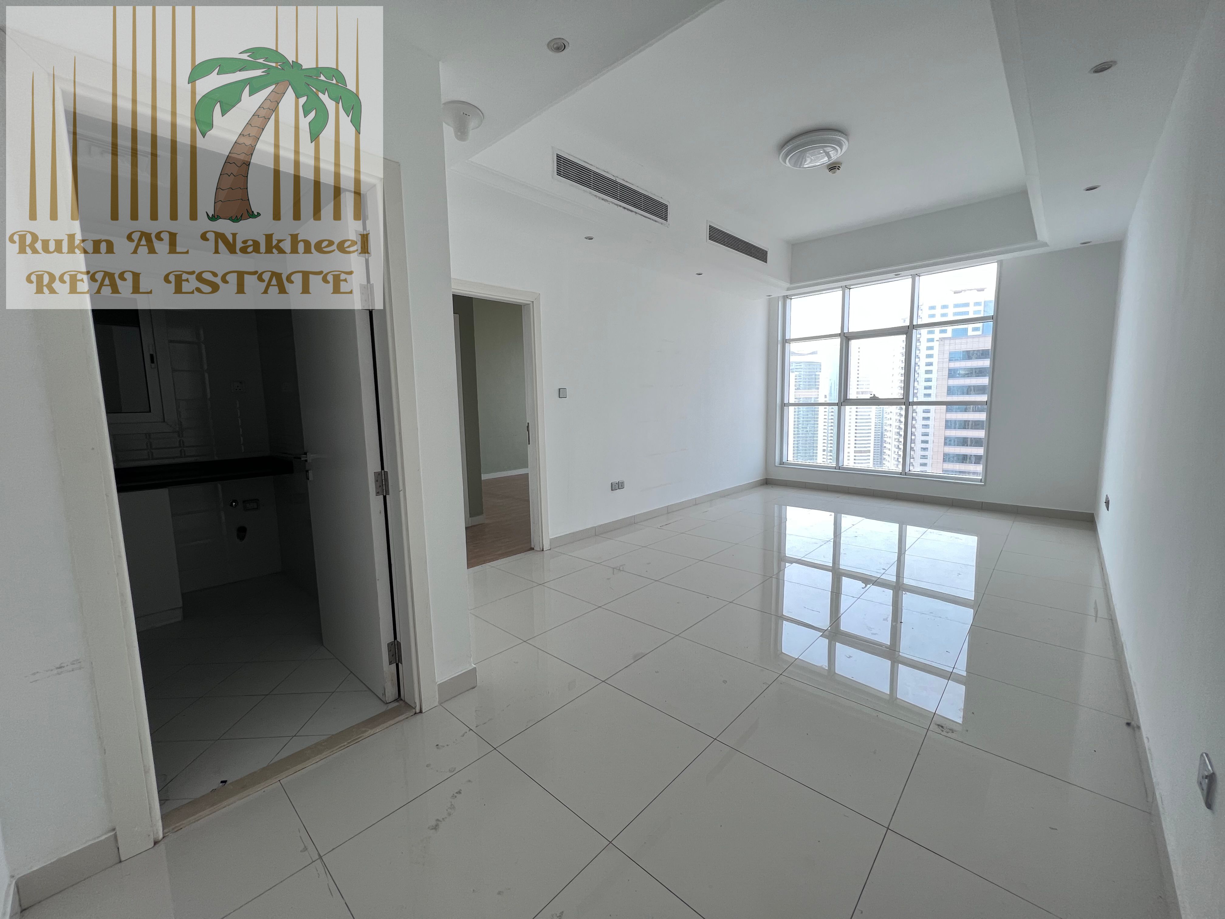 LIKE A BRAND NEW Gym pool chiller & parking free 1bhk 2bath ready to move near Cornish easy access to Dubai for more details contact us