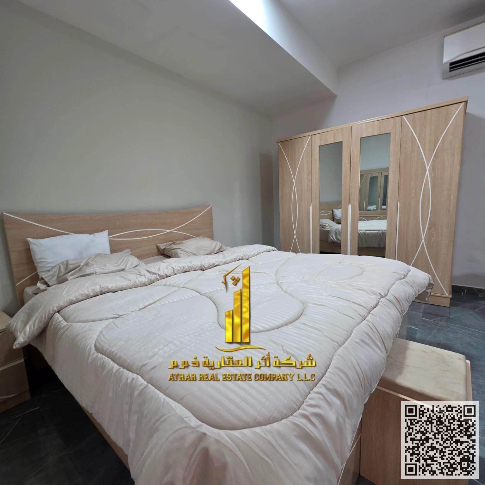 A golden opportunity! Luxurious, fully furnished studio apartment for monthly rent in Al Safa Tower, Al Rashidiya 2, opposite the Ruler of Ajman's Pal