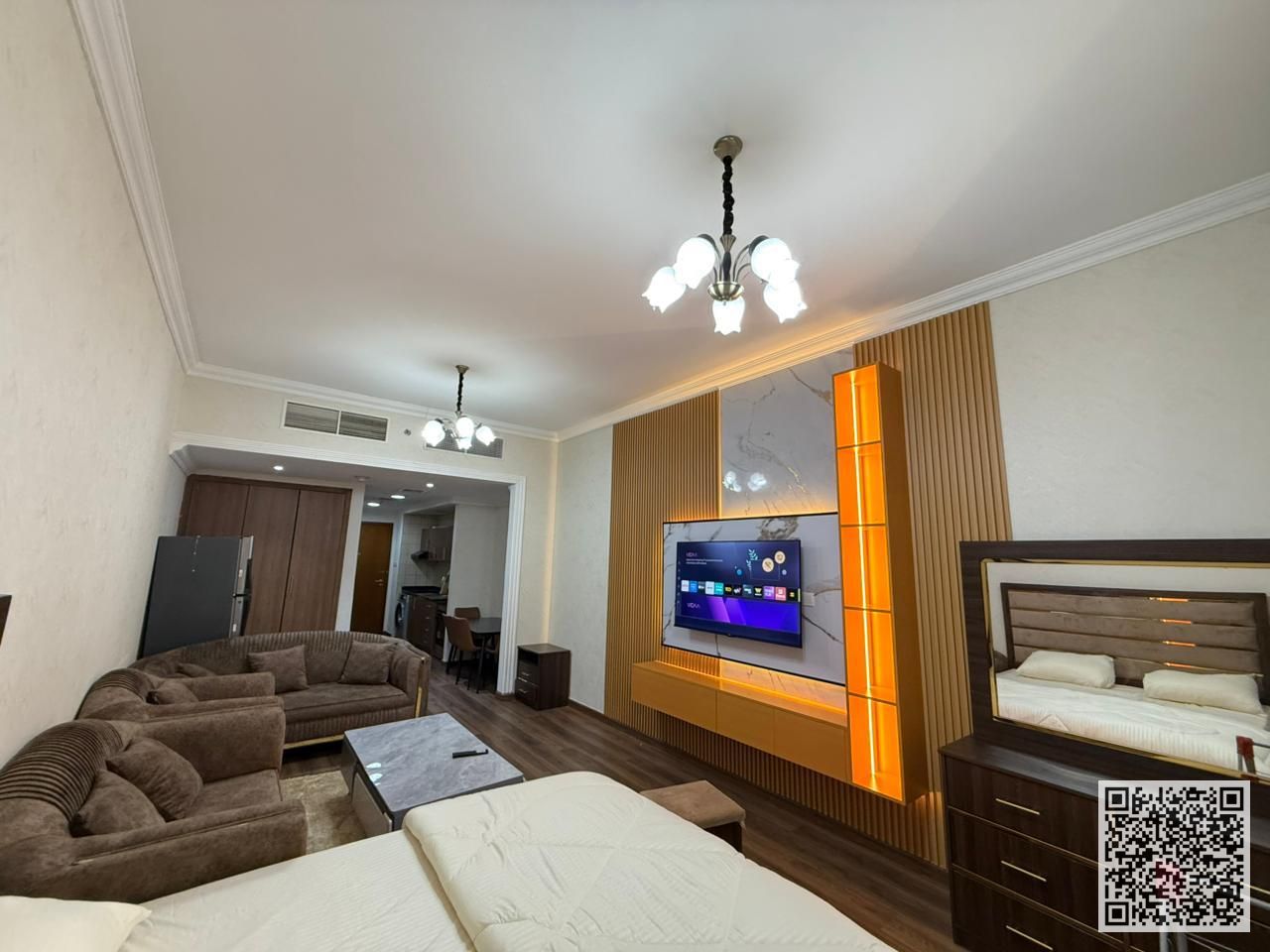 A golden opportunity! Luxurious, fully furnished studio apartment for monthly rent in Ajman One Towers, Al Rashidiya 3, Ajman
