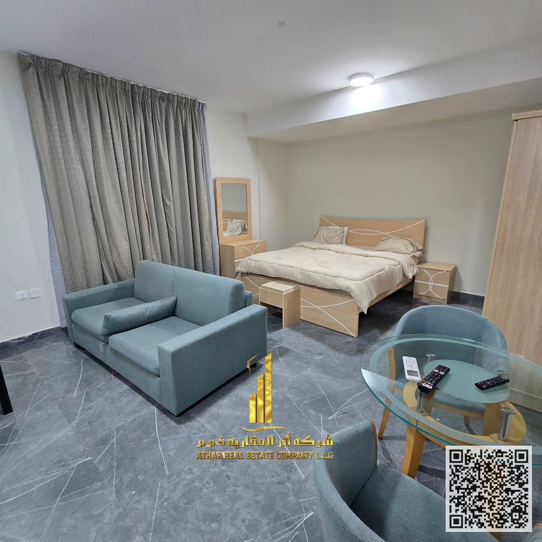 Furnished studio apartment for monthly rent in Ajman, Al Rashidiya 2 - near the Ruler's Palace Includes bills and internet Ready to move in