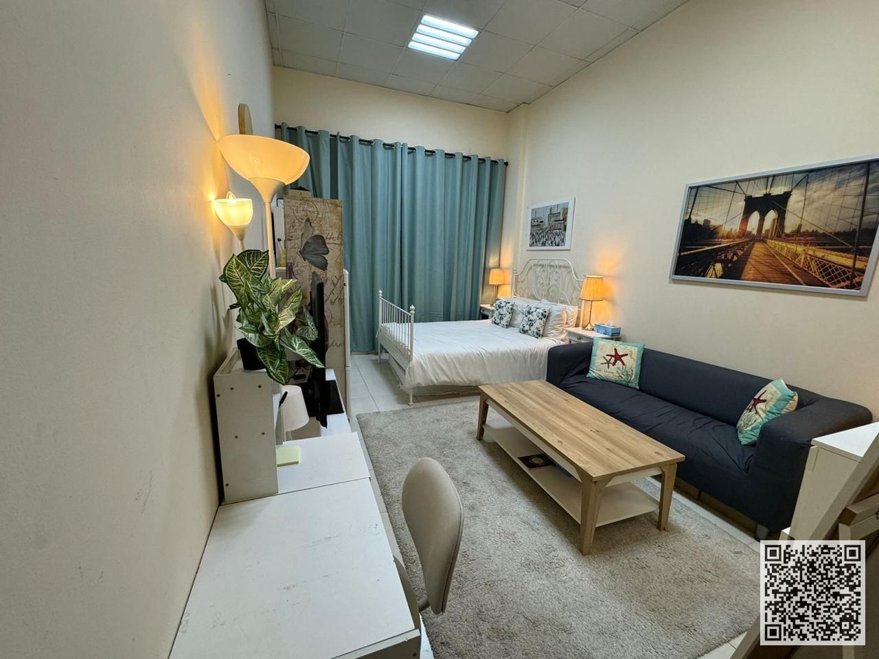 Luxurious fully furnished studio apartment with a semi-separate kitchen for monthly rent in Al Hamidiya. At a special price! Rent includes utilities,