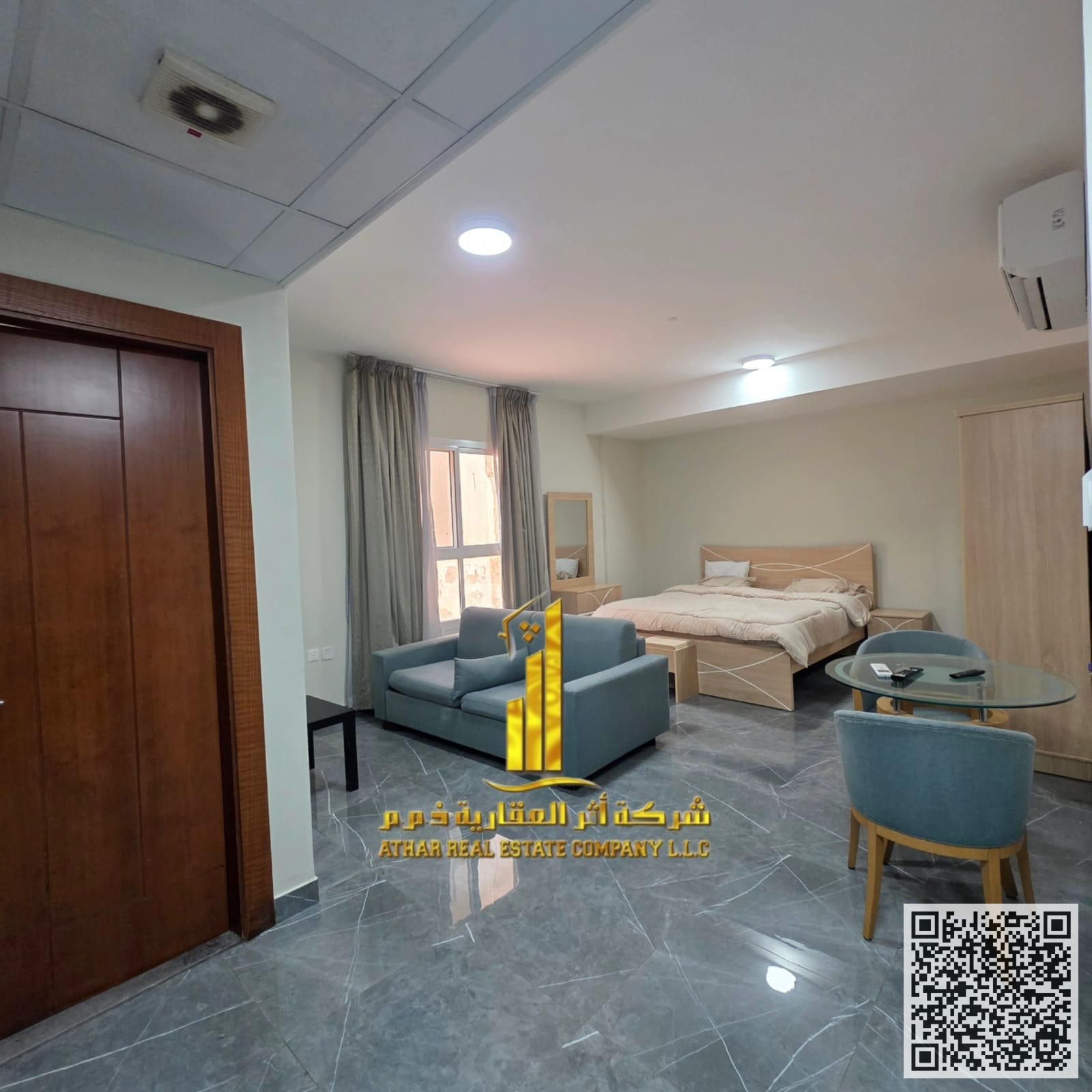 For monthly rent in Ajman - a luxurious studio with a Fully separate kitchen, fully furnished new, elegant furniture and a fully equipped kitchen