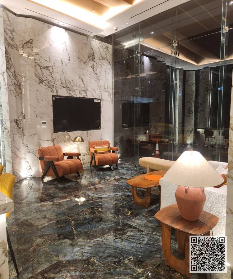 Luxurious and elegant two-bedroom apartment with a living room, fully furnished with brand new, high-end furniture, in a prime location with a private