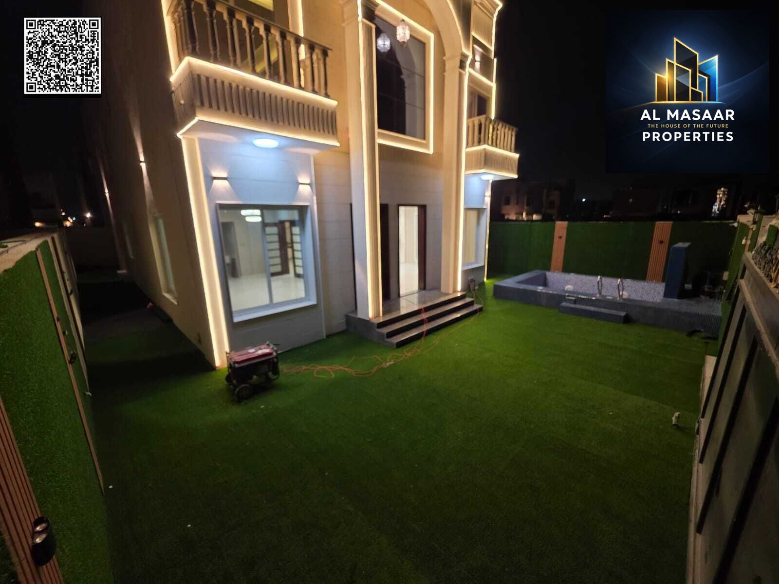 Luxury 5-bedroom villa for sale in Al Yasmin, Ajman. Spacious yard with swimming pool | Central air conditioning | Large living areas | Prime location