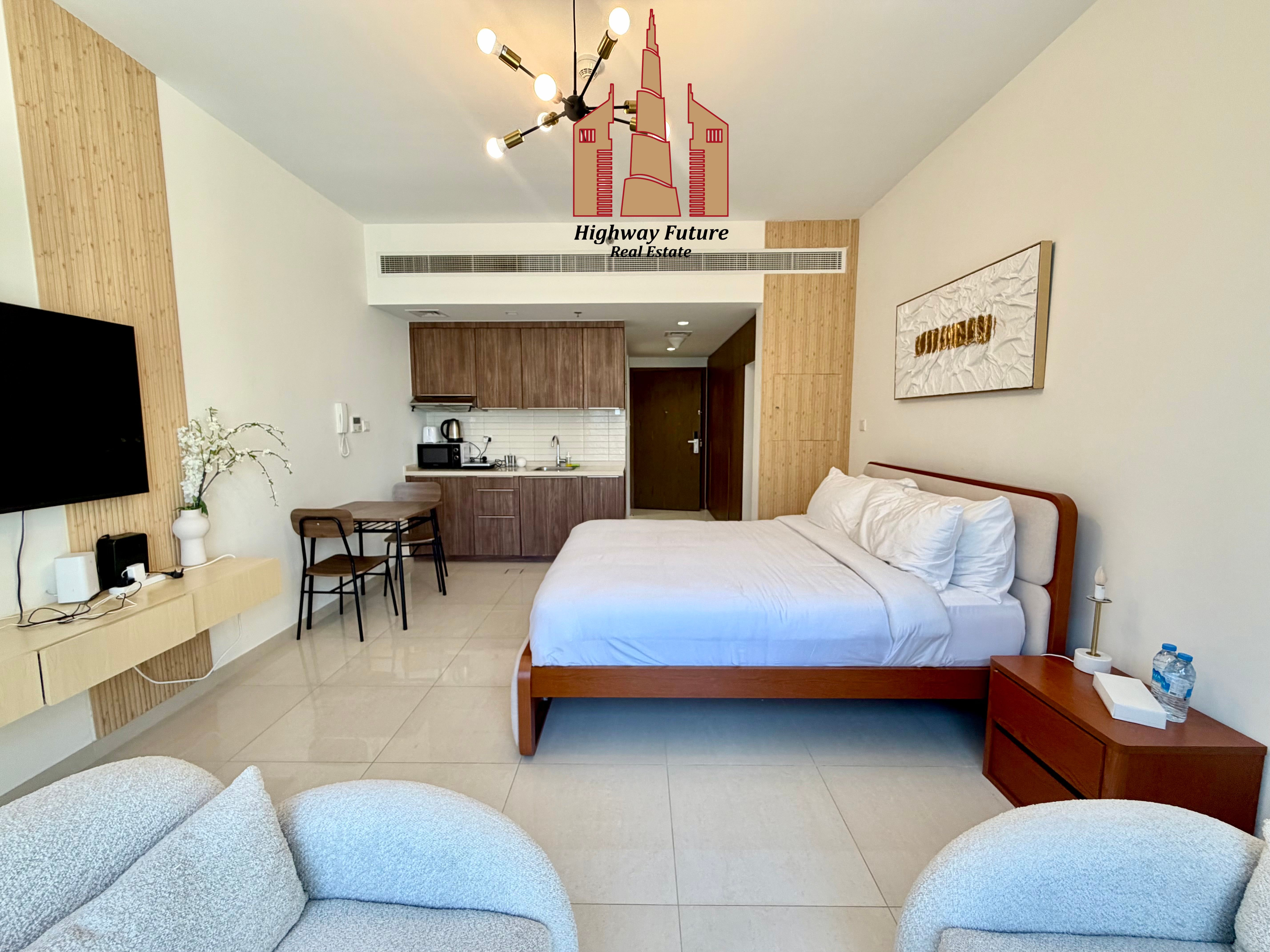 LAVISH BRAND NEW FULLY FURNISHED STUDIO WITH POOL VIEW-RENT 45k 4CHQS