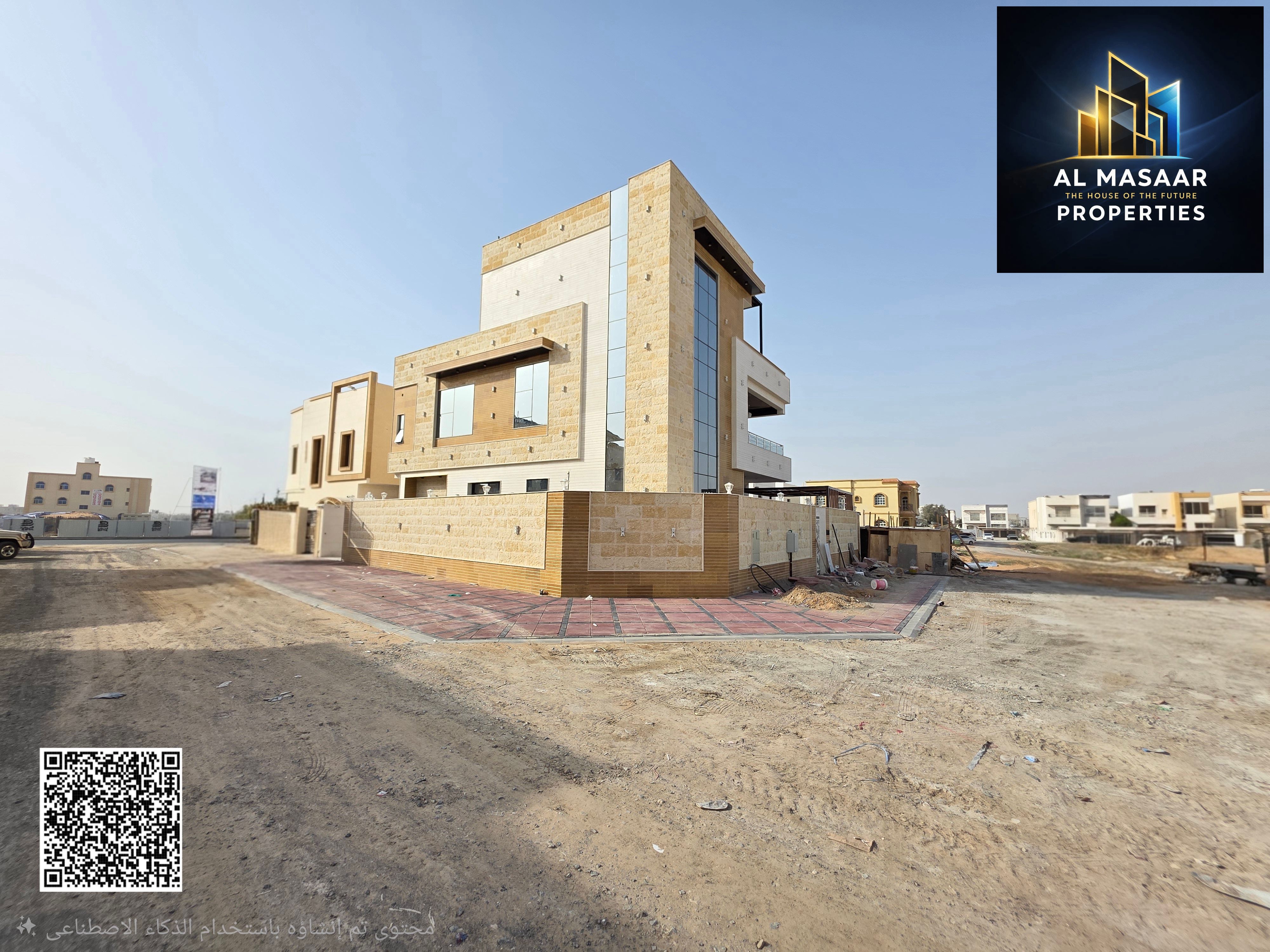 Opportunity to own a corner villa directly on the main road with a swimming pool, rooftop terrace, and space for elevator installation, at a special price including electricity and water.