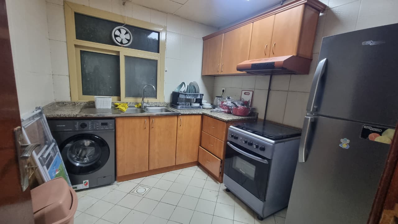Fully furnished first-tenant apartment for rent in Al Taawun, New Taawun Street, 1 bedroom, living room, bathroom, prime location