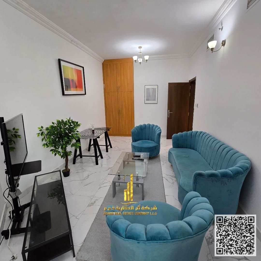 Luxury Apartment One bedroom and living room with a balcony and sea view for monthly rent in Ajman, Oasis Tower. Fully furnished, at a special price