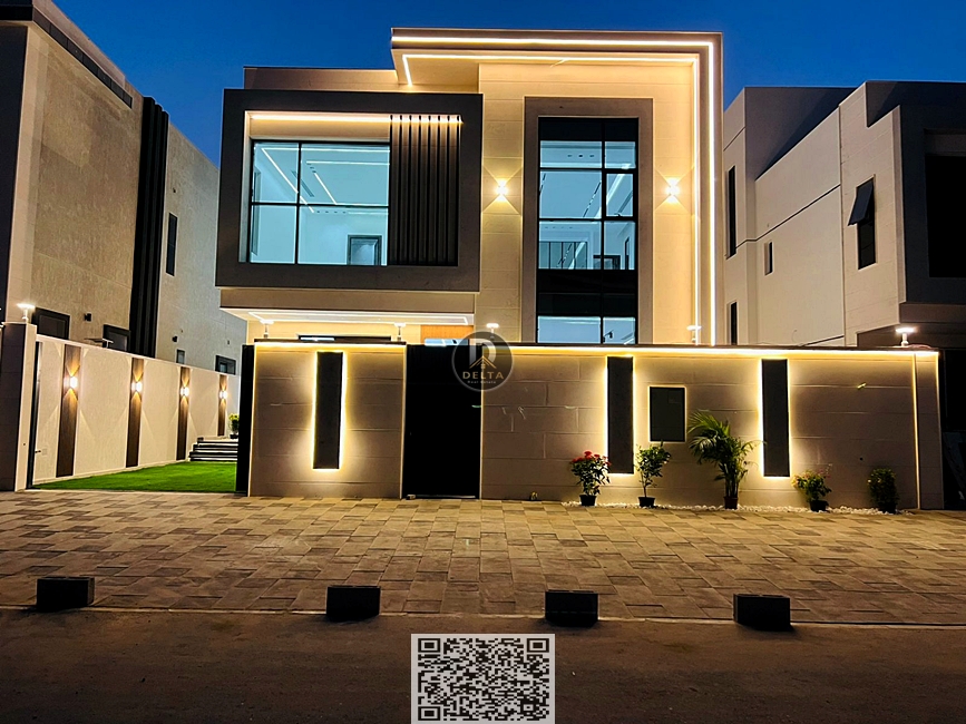 Villa for sale in Al Zahia area with modern finishes and a stunning contemporary design, featuring a private pool and an excellent, secure location cl