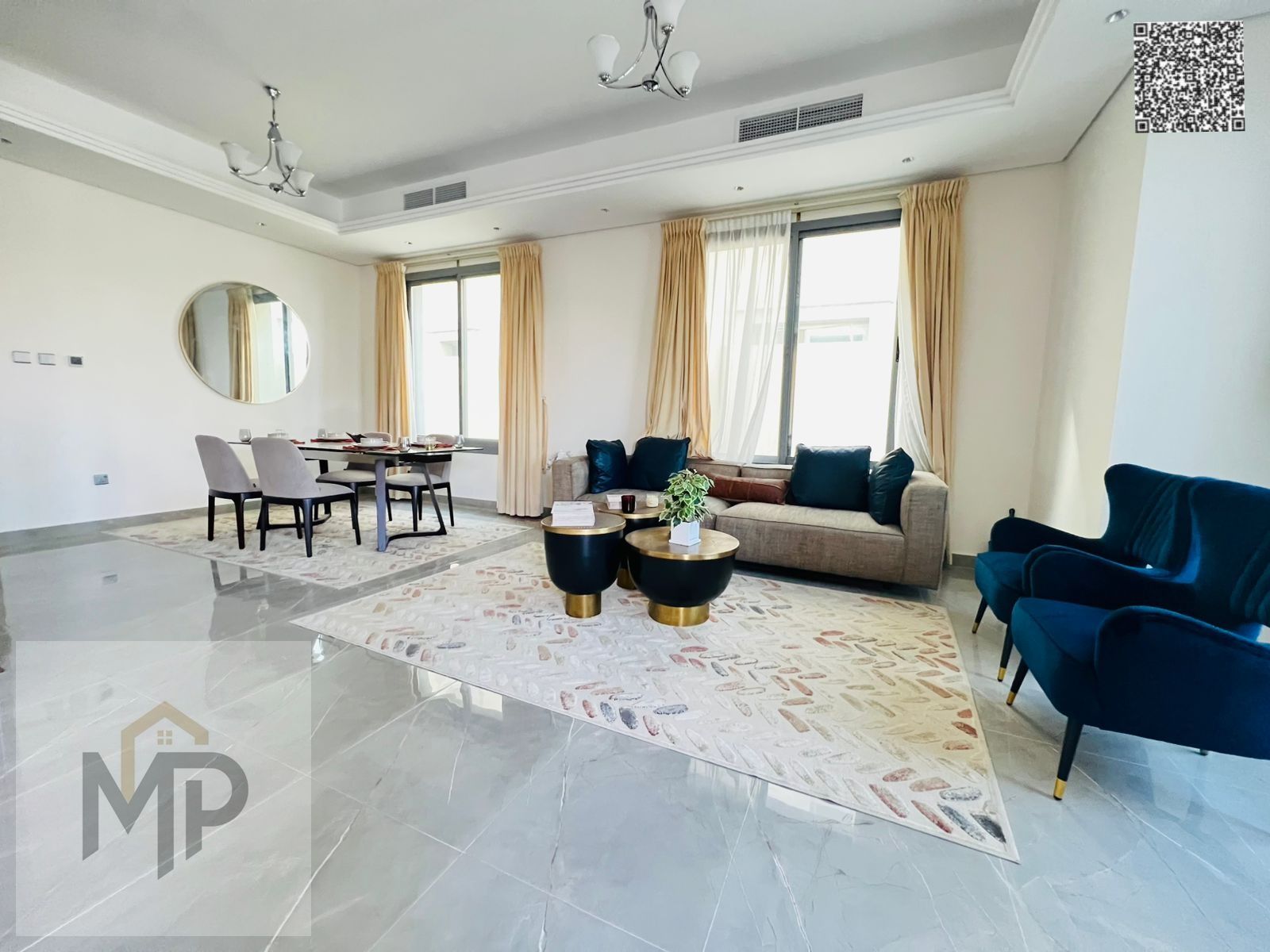 A stunning villa, including water, electricity, and air conditioning, featuring 4 master bedrooms with built-in wardrobes and a rooftop terrace, is no