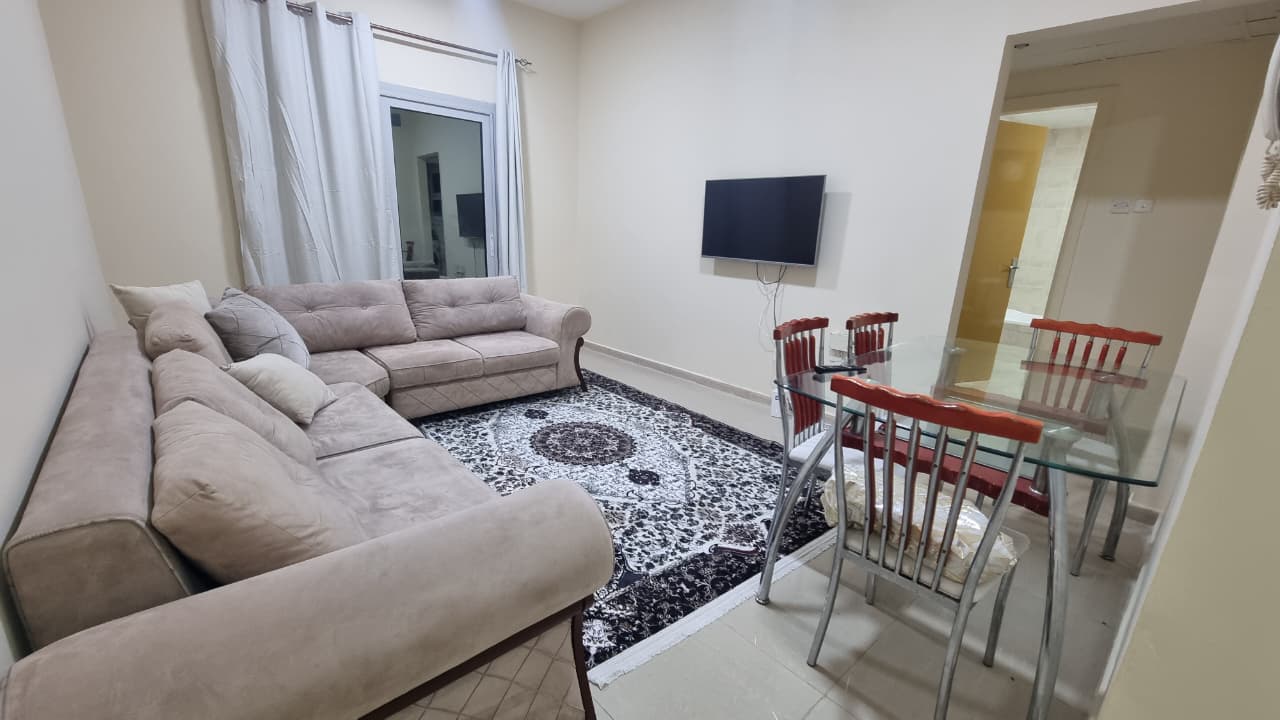 Furnished 1BR – First tenant – Brand new furniture – Prime Al Khan location – Near corniche and beach – Spacious layout – Modern finishing – Close to