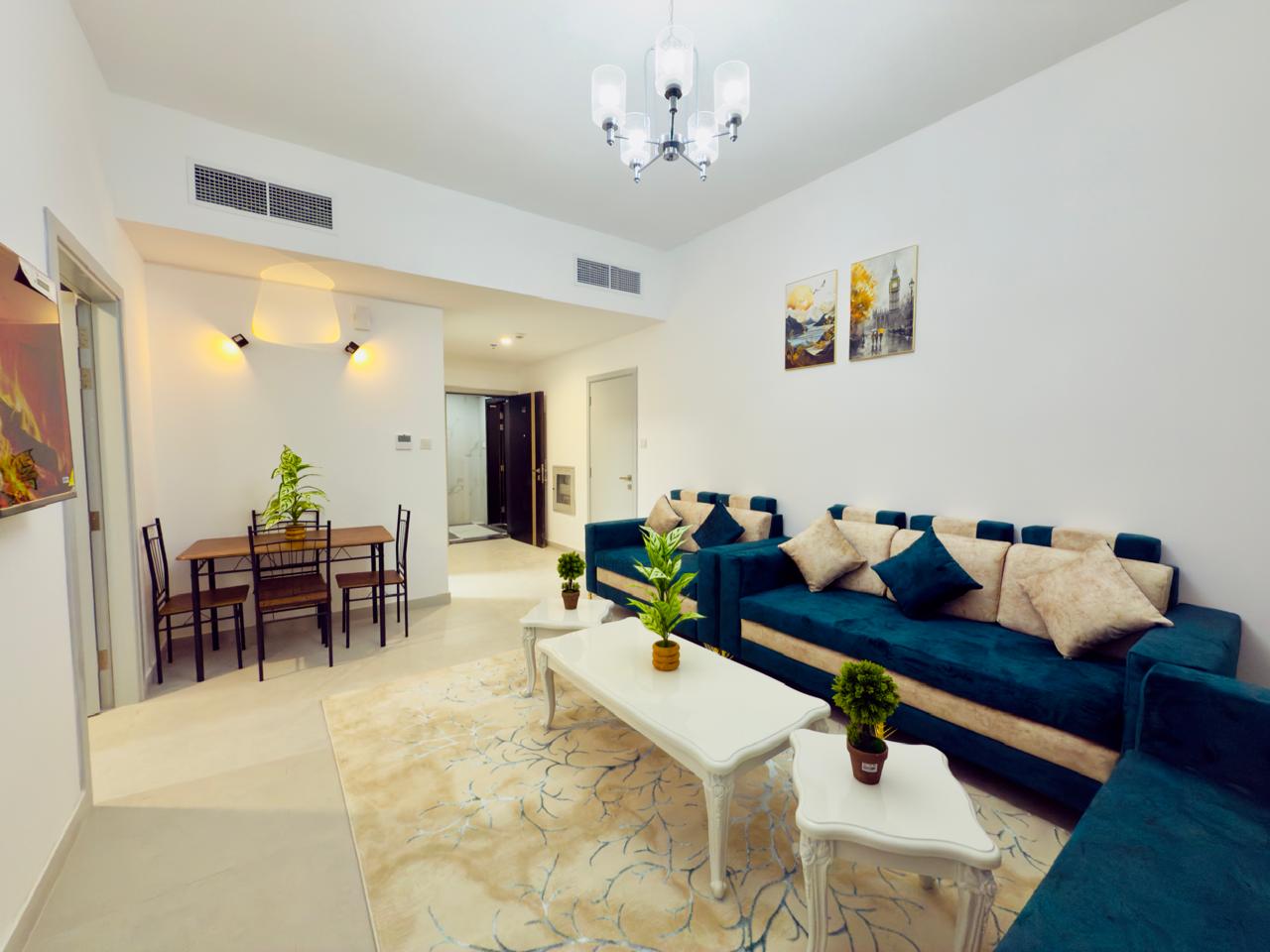 Two bedrooms and a living room - Annual rent - Family accommodation - Central air conditioning - Free maintenance