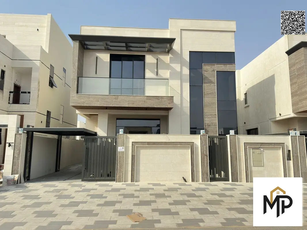 Luxury villa for sale in Al Yasmin area – Ajman | 5 master bedrooms + majlis + 2 living rooms + roof terrace | Price: AED 1,900,000