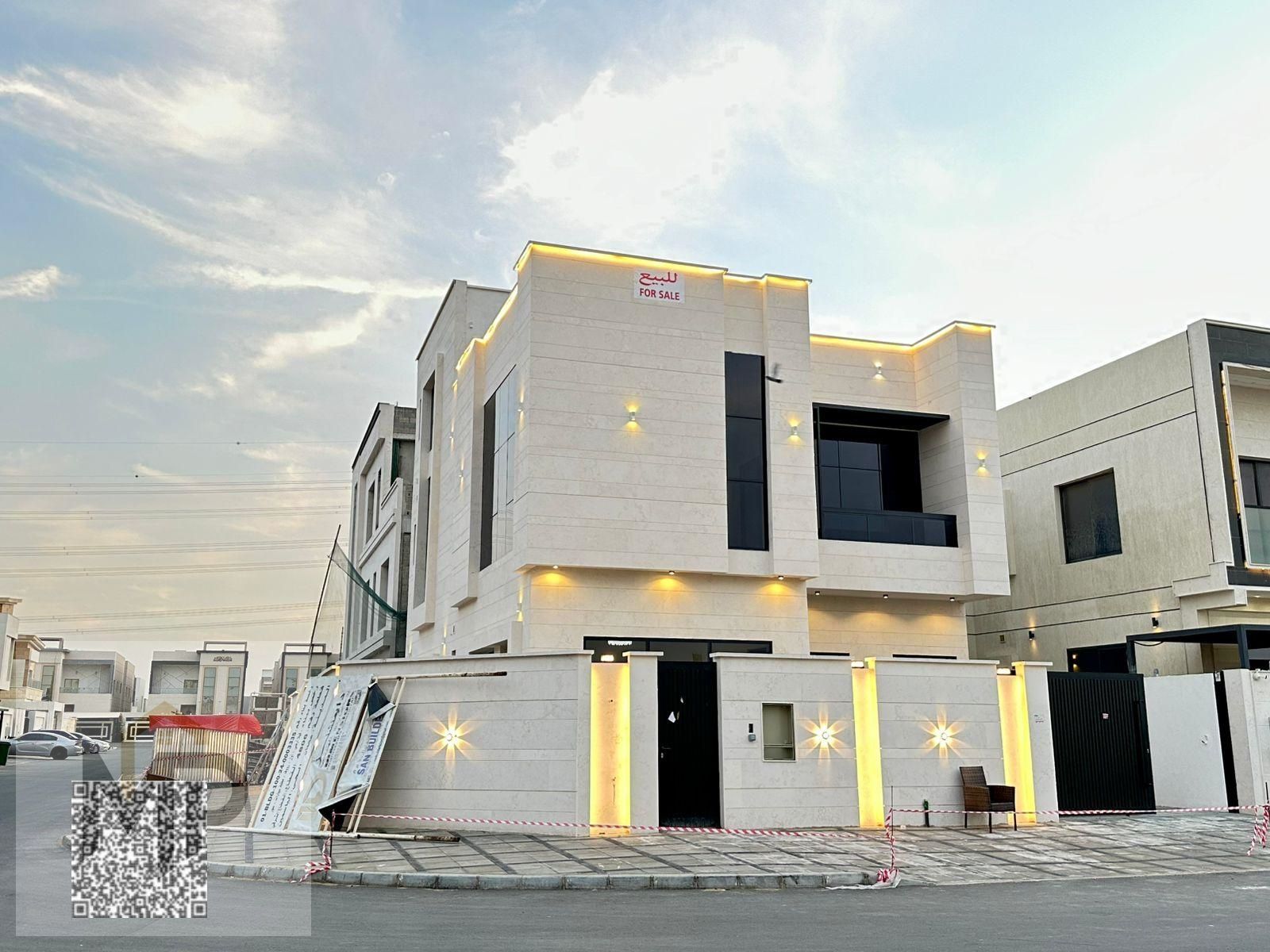 Corner villa for sale in Al Yasmin – 5 bedrooms | Ground floor + 2 floors | Ready to move in | Includes electricity, water and air conditioning