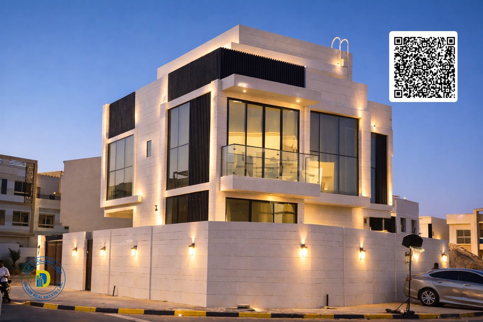 Corner villa with modern finishes, 4 bedrooms with a roof terrace, at an excellent price in Al Zahiyah area, Ajman.