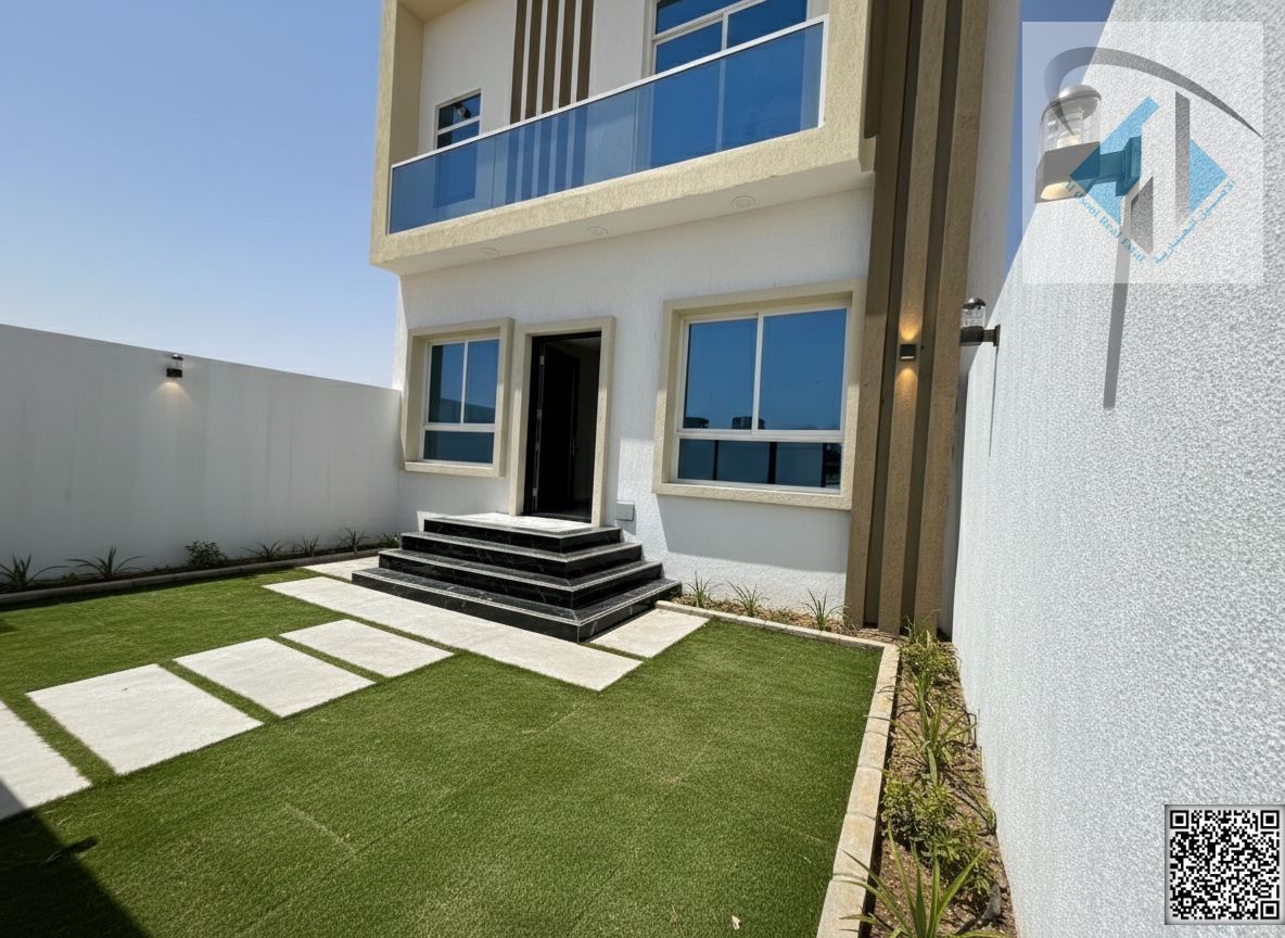 New villa for sale in Al-Haliyo area with outdoor space, consisting of two floors with bedrooms. Freehold ownership for all nationalities, including r