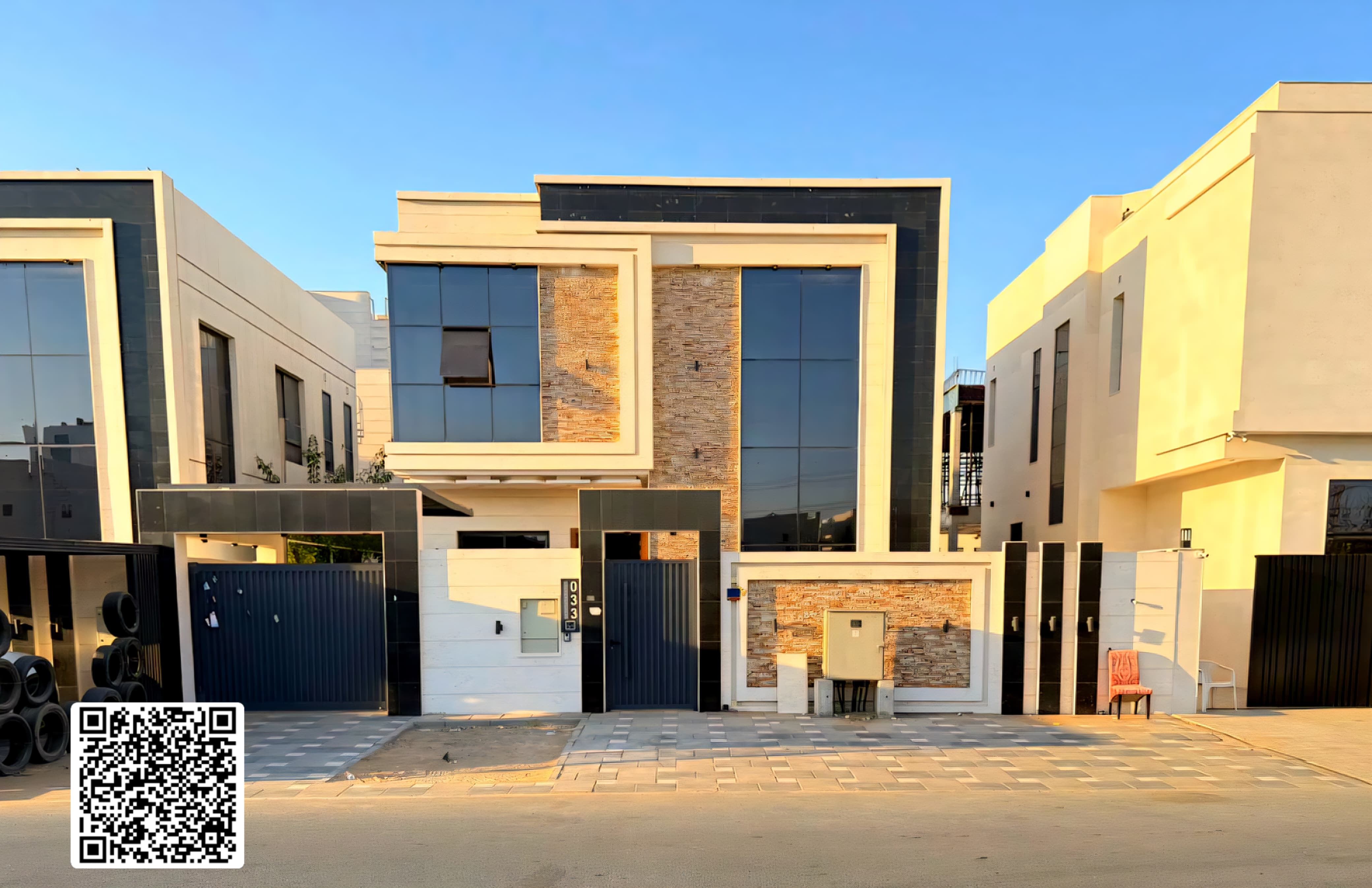 Modern villa in Al Yasmin area with a distinctive swimming pool, freehold ownership for all nationalities.