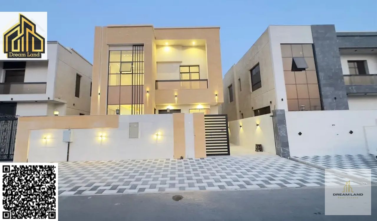 A villa with a price that includes registration and ownership fees on the main street, ready for occupancy in the most prestigious areas of Ajman, wit