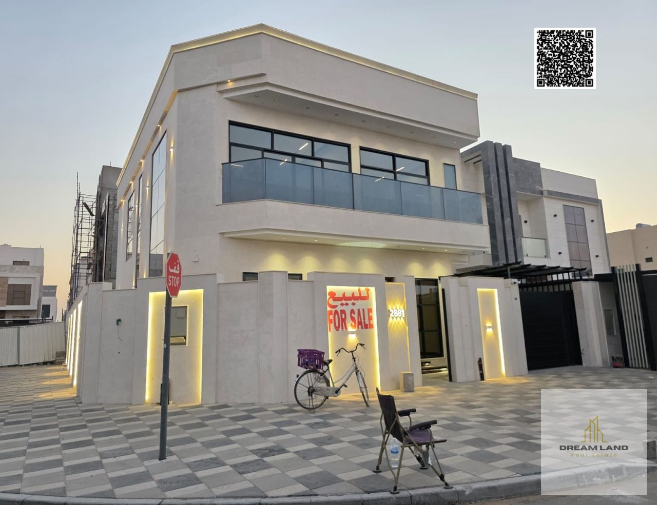 Luxury villa for sale in Al-Bahia, opposite the mosque, with an elegant design, exceptional location, and price including registration fees.