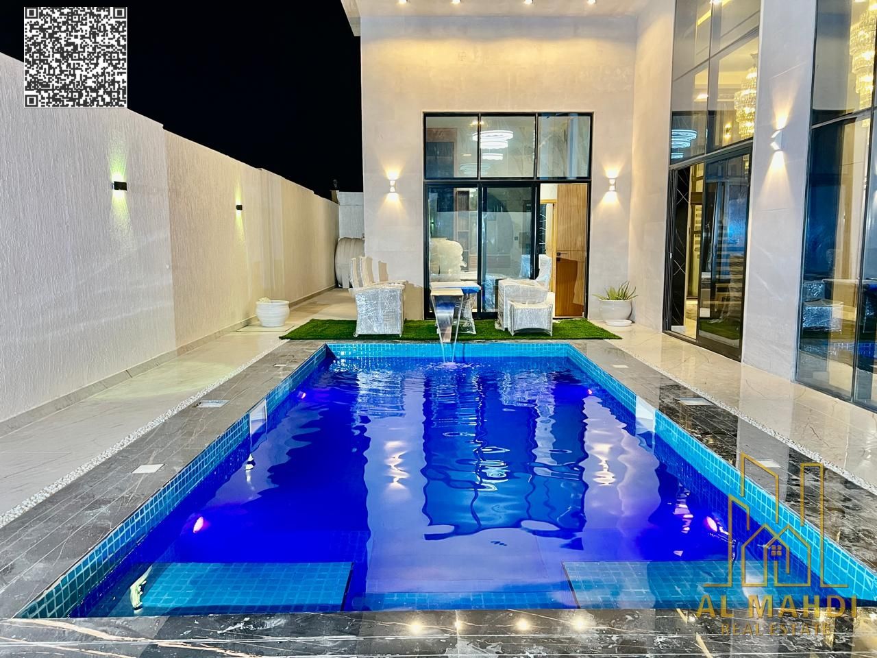 Luxury 6-bedroom villa, fully furnished, with a swimming pool and elevator. Includes electricity, water, and registration. Ready for immediate occupan