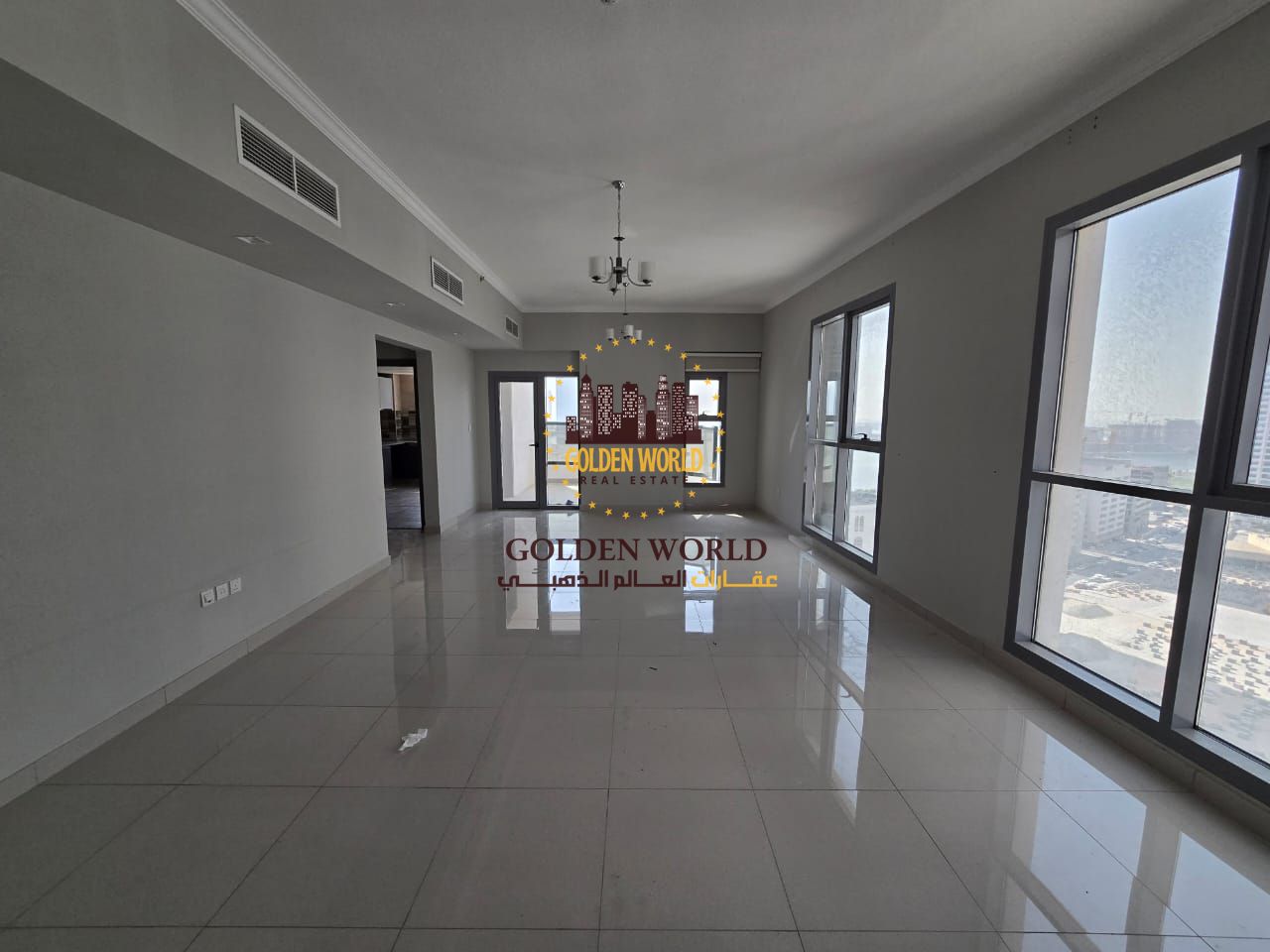 Two-bedroom apartment with two balconies in Al Khan, both master, 3 bathrooms, parking and sea view, annual rent AED 70,000.
