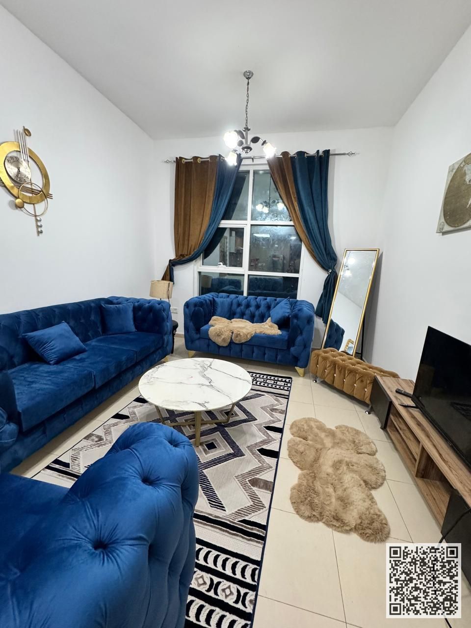 Luxury apartment for monthly rent, one bedroom and a hall with an open view, fully furnished with elegant furniture and a fully equipped kitchen