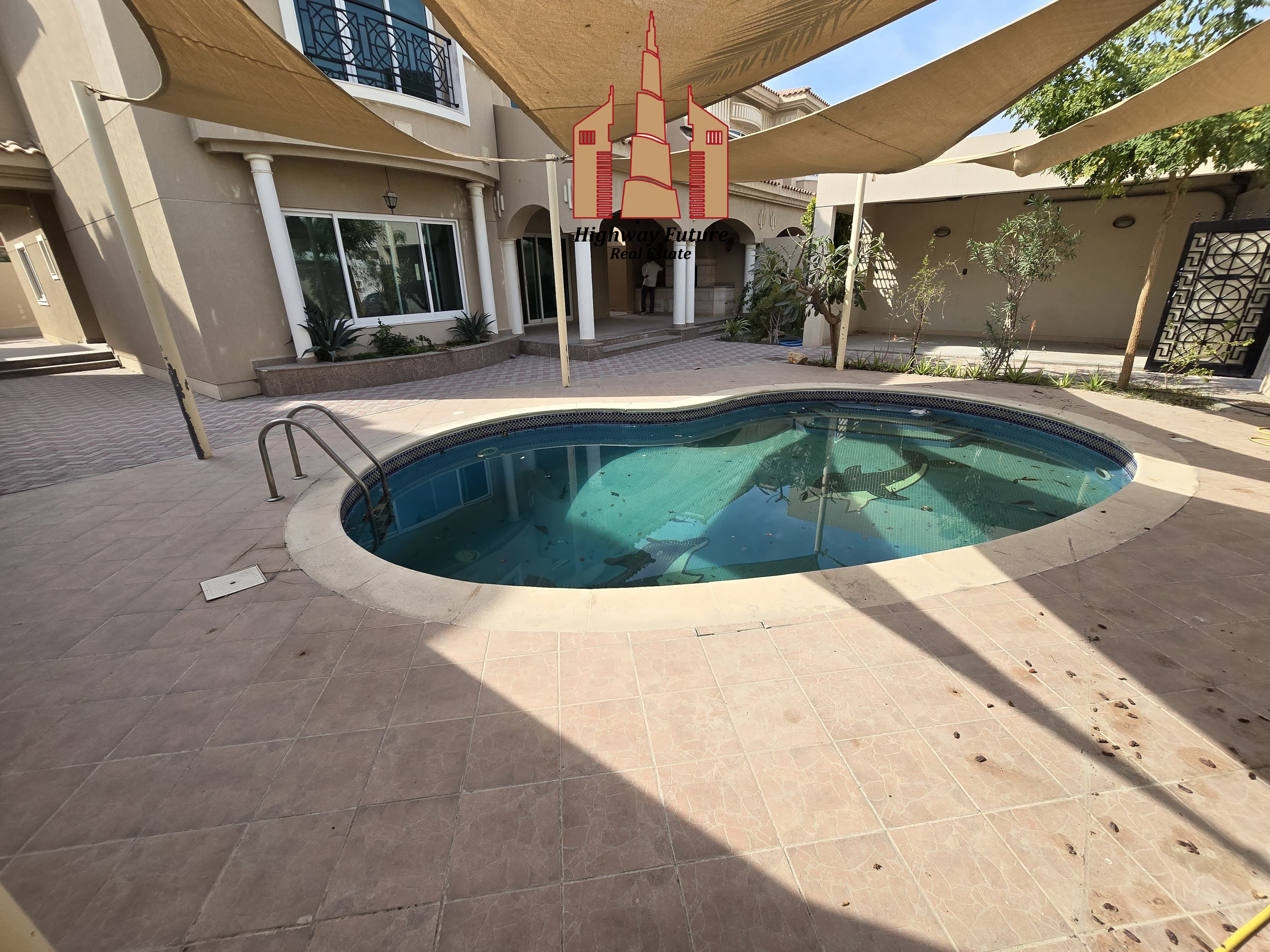 New 5 bedroom villa, 6 Washroom, Private Pool, 2 big hall, maid room, wardrobes, balcony, central ac, Rent 140k