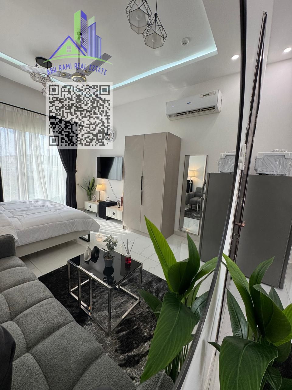Furnished studio apartment with balcony for monthly rent in Ajman Al Muwaihat 2 area