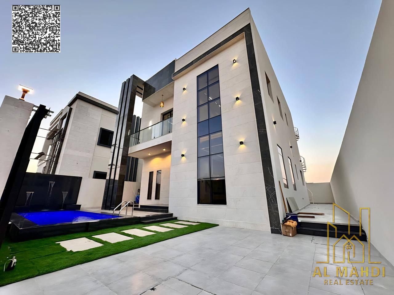 Luxury villa with swimming pool and central air conditioning, featuring high-end finishes, in the Al Bahia area – a prime location in Ajman. Registrat