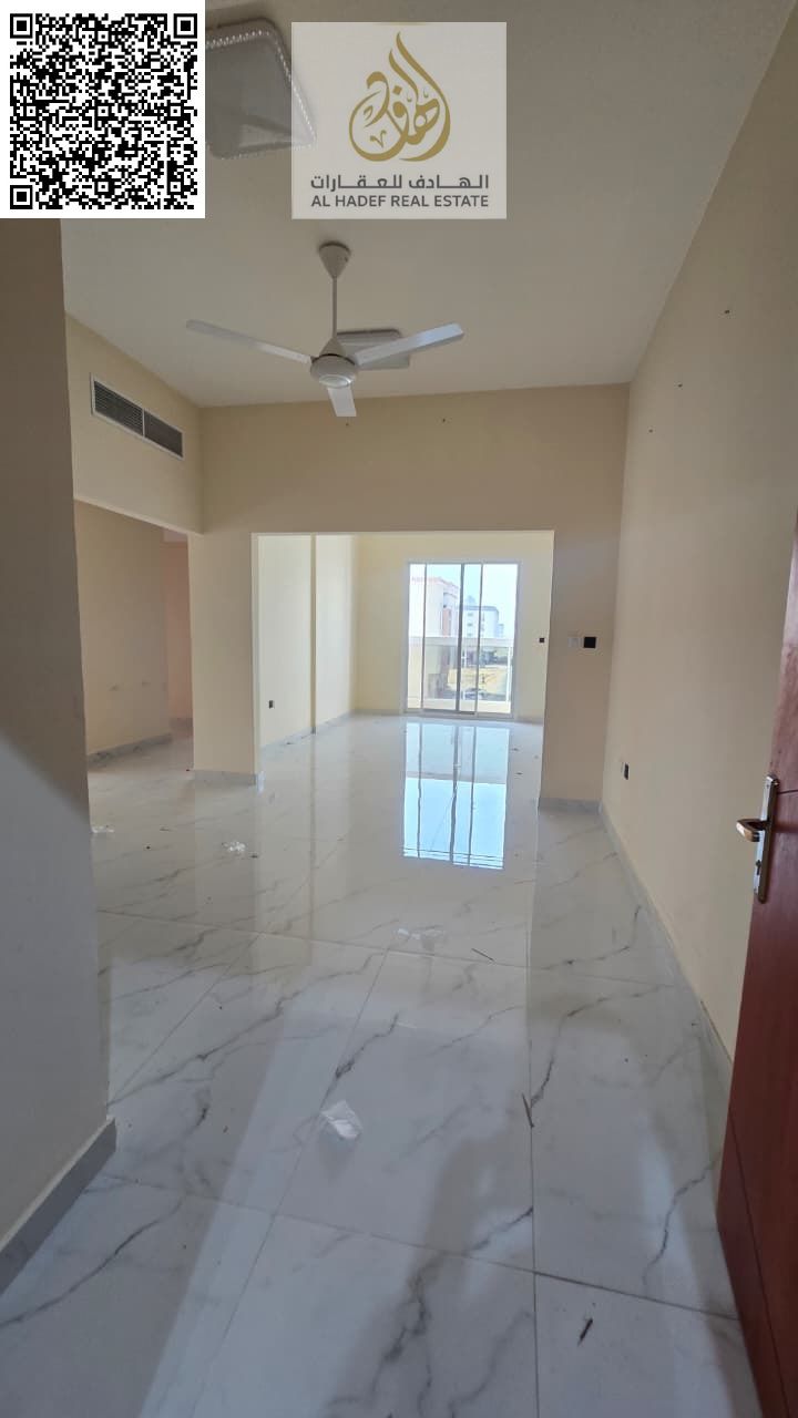 Two-bedroom apartment with a living room, one of the largest in Ajman. Two bedrooms, living room, 3 bathrooms, separate living room and majlis. First