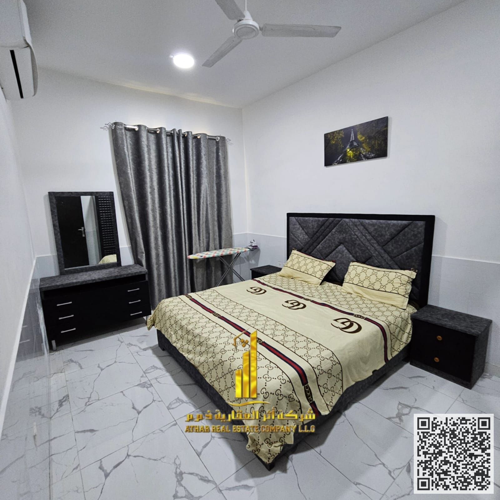 Luxury apartment for monthly rent, one bedroom and a hall with an open view, fully furnished with elegant furniture and a fully equipped kitchen