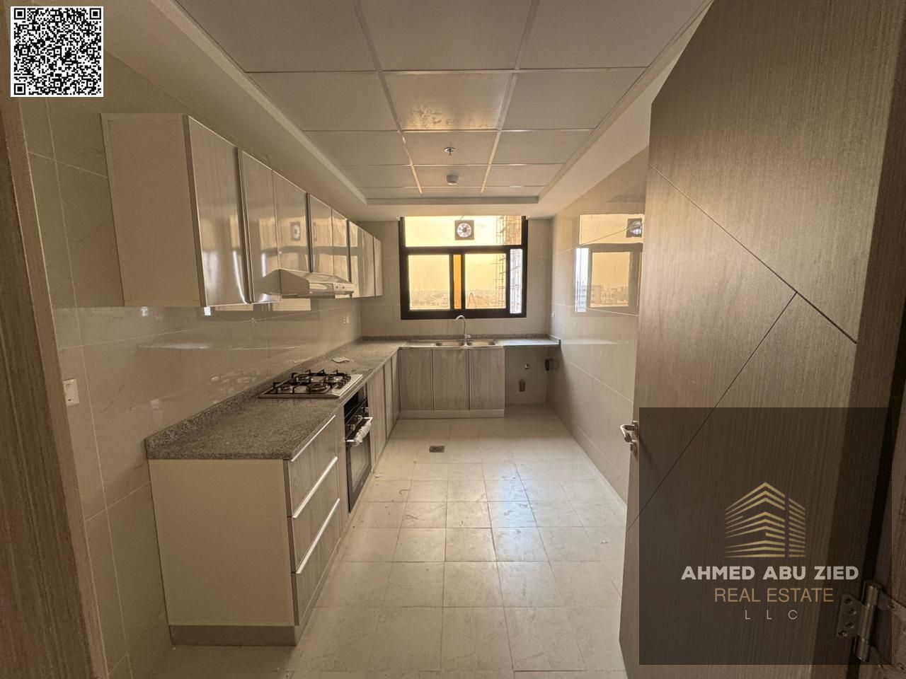 2BR hall, first tenant in Al Jurf 3, 2 master beds, 3 baths, central AC, balcony, 1 month free, spacious, prime area.
