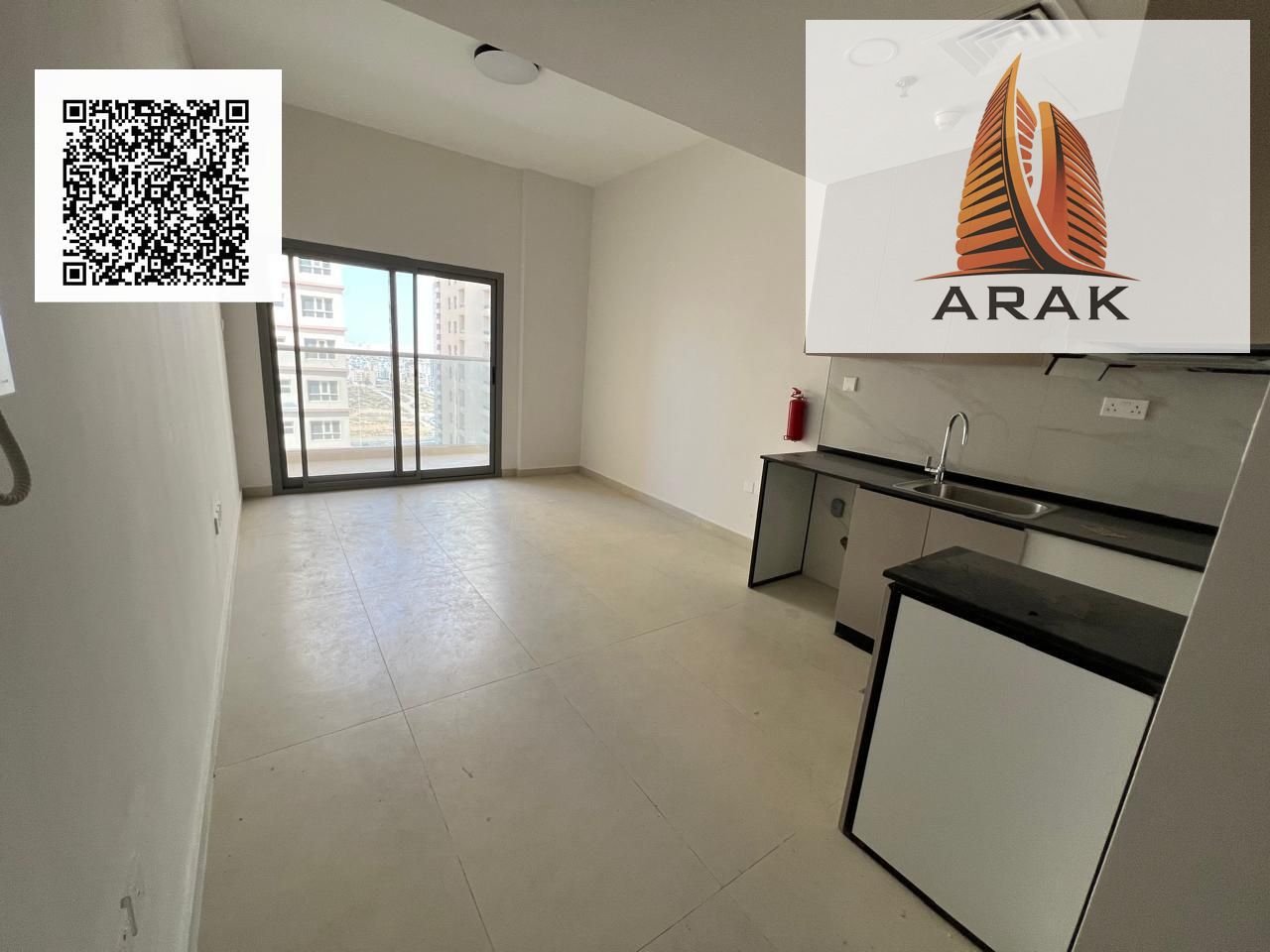 Available for Annual Rent in Al Amerah – Ajman Spacious studio Balcony Kitchen Bathroom Open view Swimming pool and gym Private parking inside the t