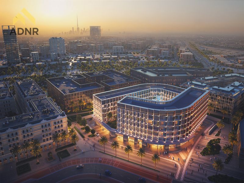 luxury apartment | Binghatti Hillcrest Arjan | Balcony & Pool Courtyard Views