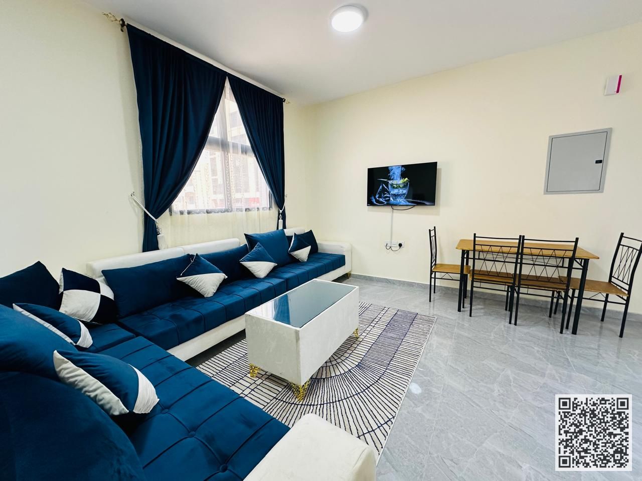 Luxurious and elegant one-bedroom apartment, fully furnished with brand new, high-end furniture, including all bills and internet.