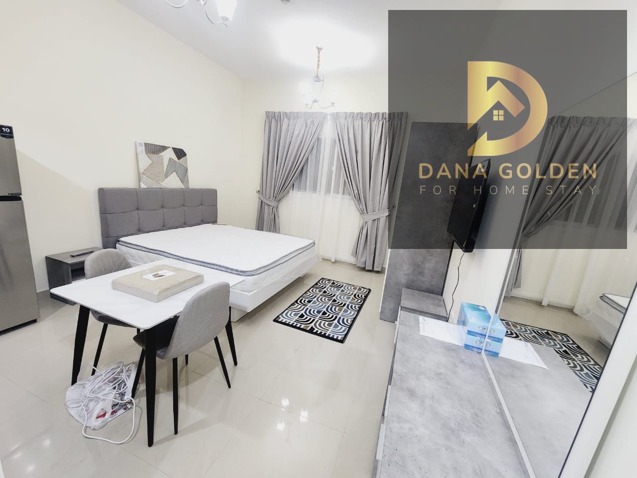 Available now: Two bedrooms, living room, three bathrooms, two balconies, Sharjah, Al Taawun, fully furnished with hotel-style furniture. 800