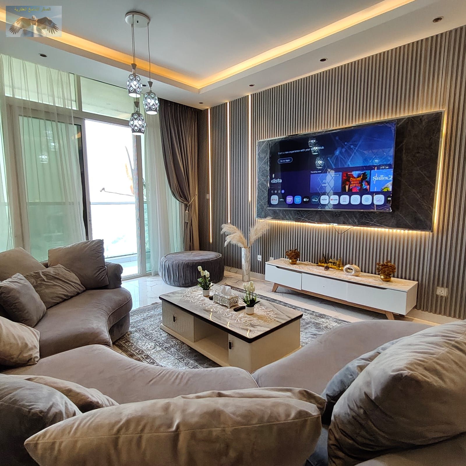3-bedroom apartment with living room and sea view – Fully furnished with elegant furniture – All bills and internet included – Free gym and swimming p