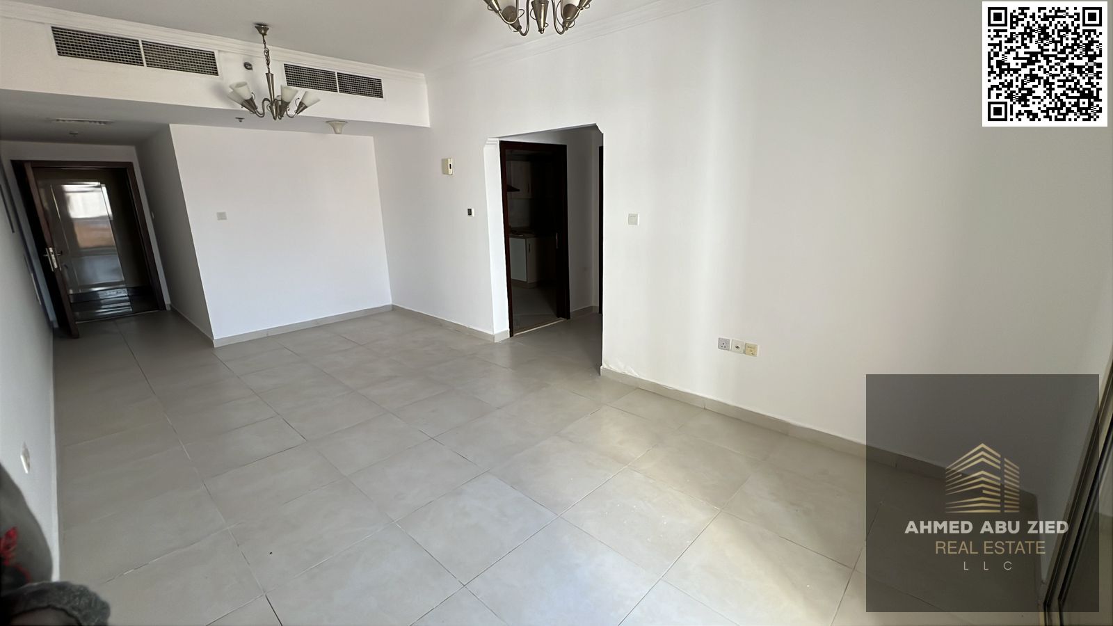 One bedroom and a large living room, spacious kitchen, distinctive bathroom, central air conditioning, balcony with open view, built-in wardrobes, and