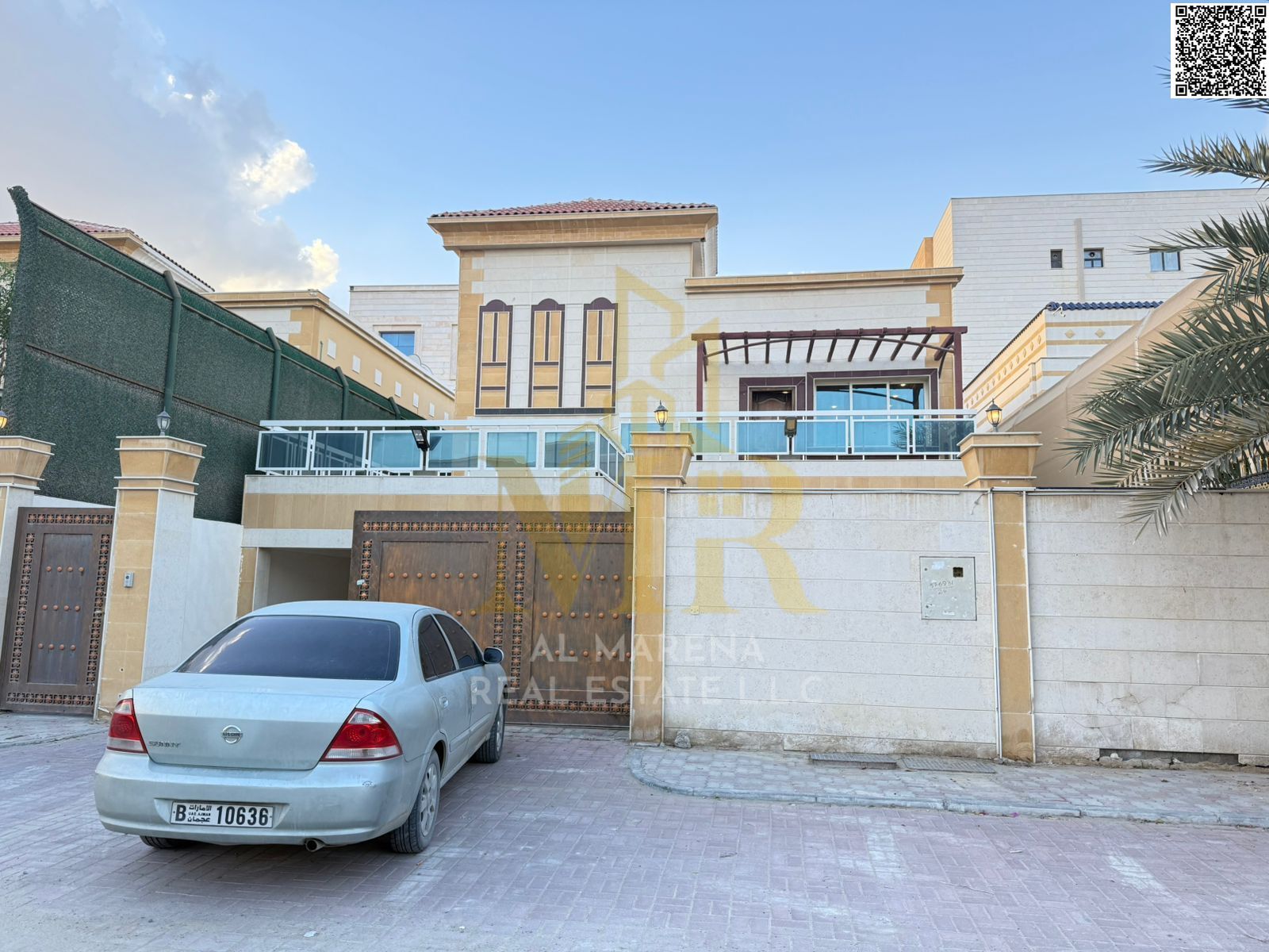 Spacious villa for sale in Al Muwaihat 2 area, Ajman. Two floors and a roof terrace. 6 master bedrooms. Price includes electricity, water, and air con