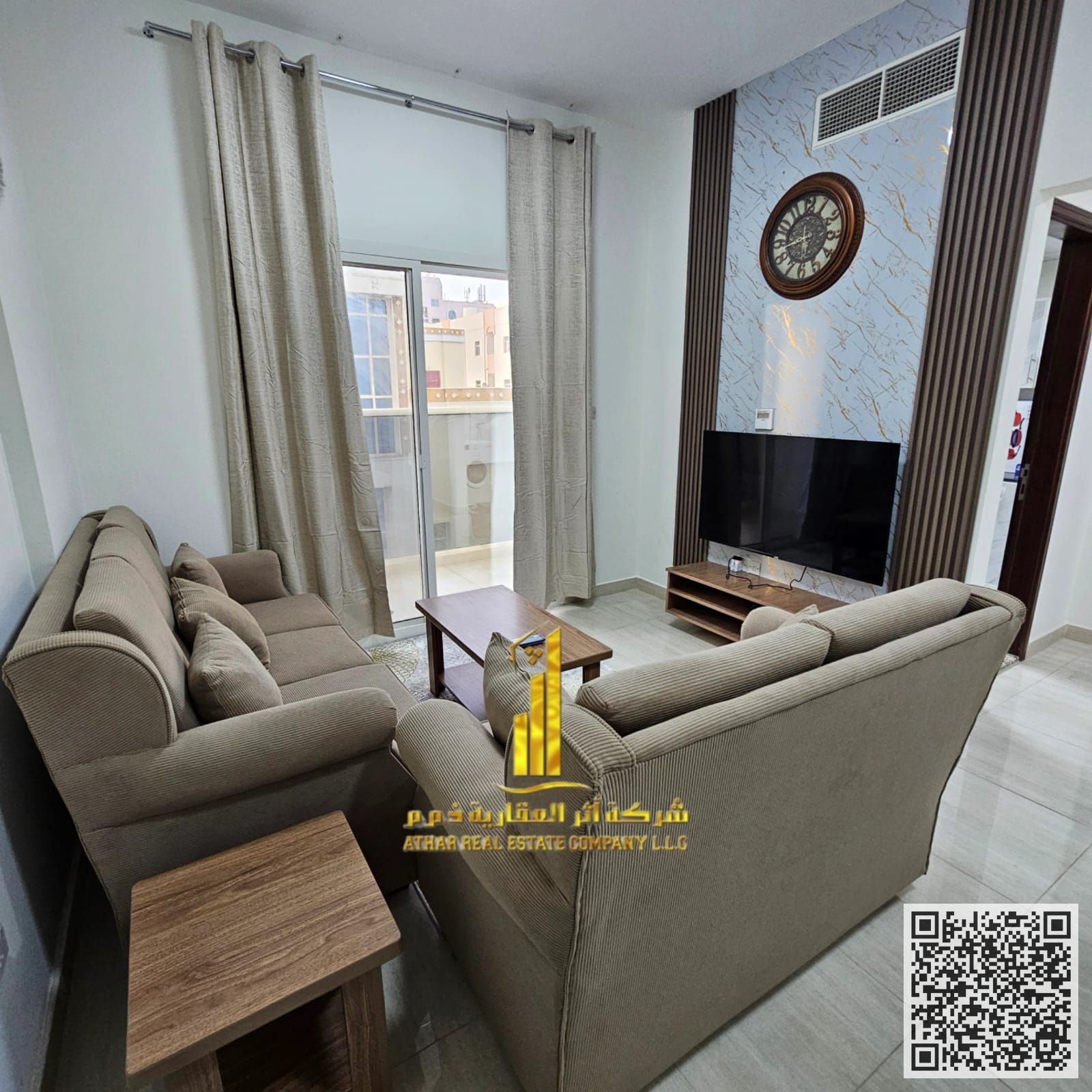 Furnished one-bedroom apartment for monthly rent in Ajman, Al Rumaila area - near Ajman Corniche Includes bills and internet, stylish furnishings
