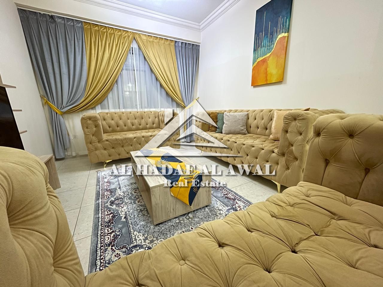 For monthly rent, a 1room and a hall in Al Khan area with free internet