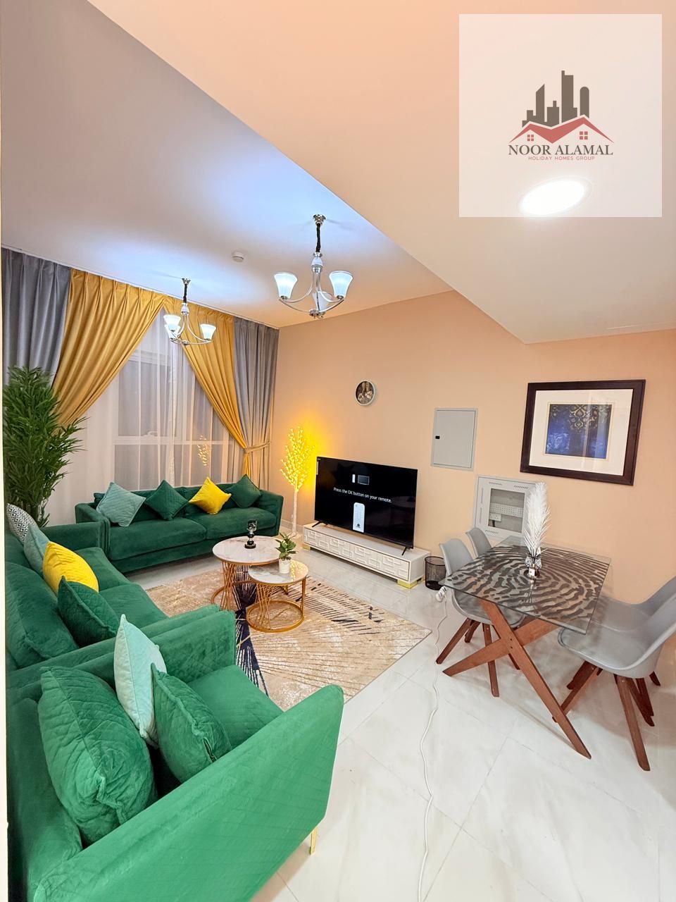 Sharjah, Al Taawun, first occupancy, brand new furniture, one bedroom, living room, kitchen, two bathrooms, and balcony.