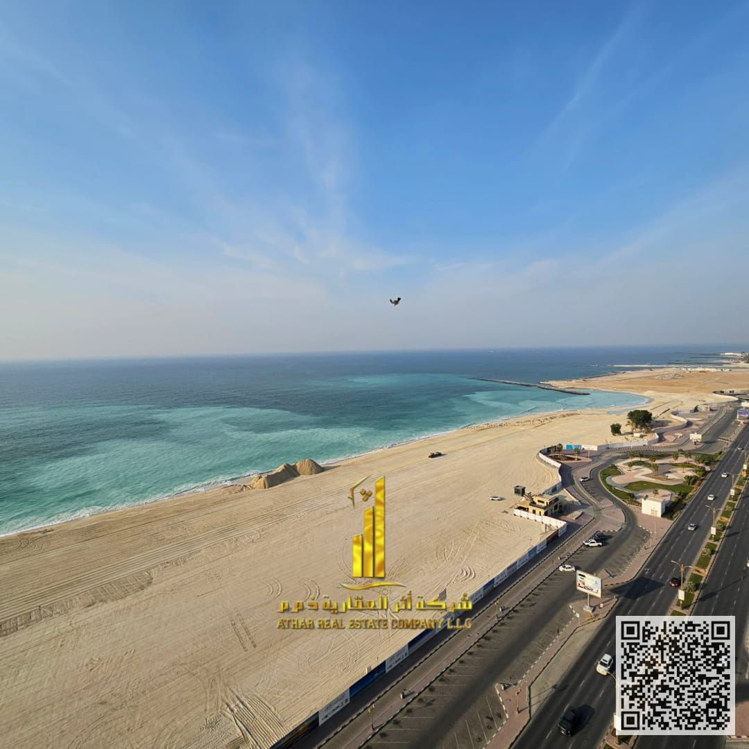 With a sea view, a luxurious 2-bedroom apartment with a living room is available for monthly rent in Corniche Residence Towers Includes bills parking