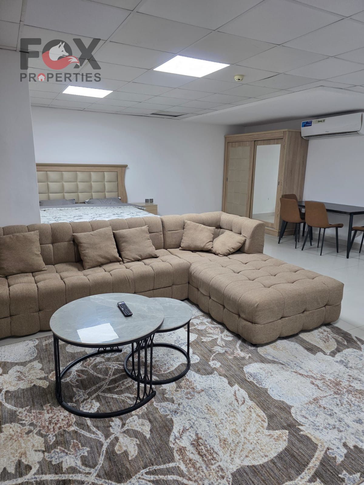 The studio is fully furnished with new furniture, located in a quiet building with a prime location, close to the Saudi German Hospital and all essential services.