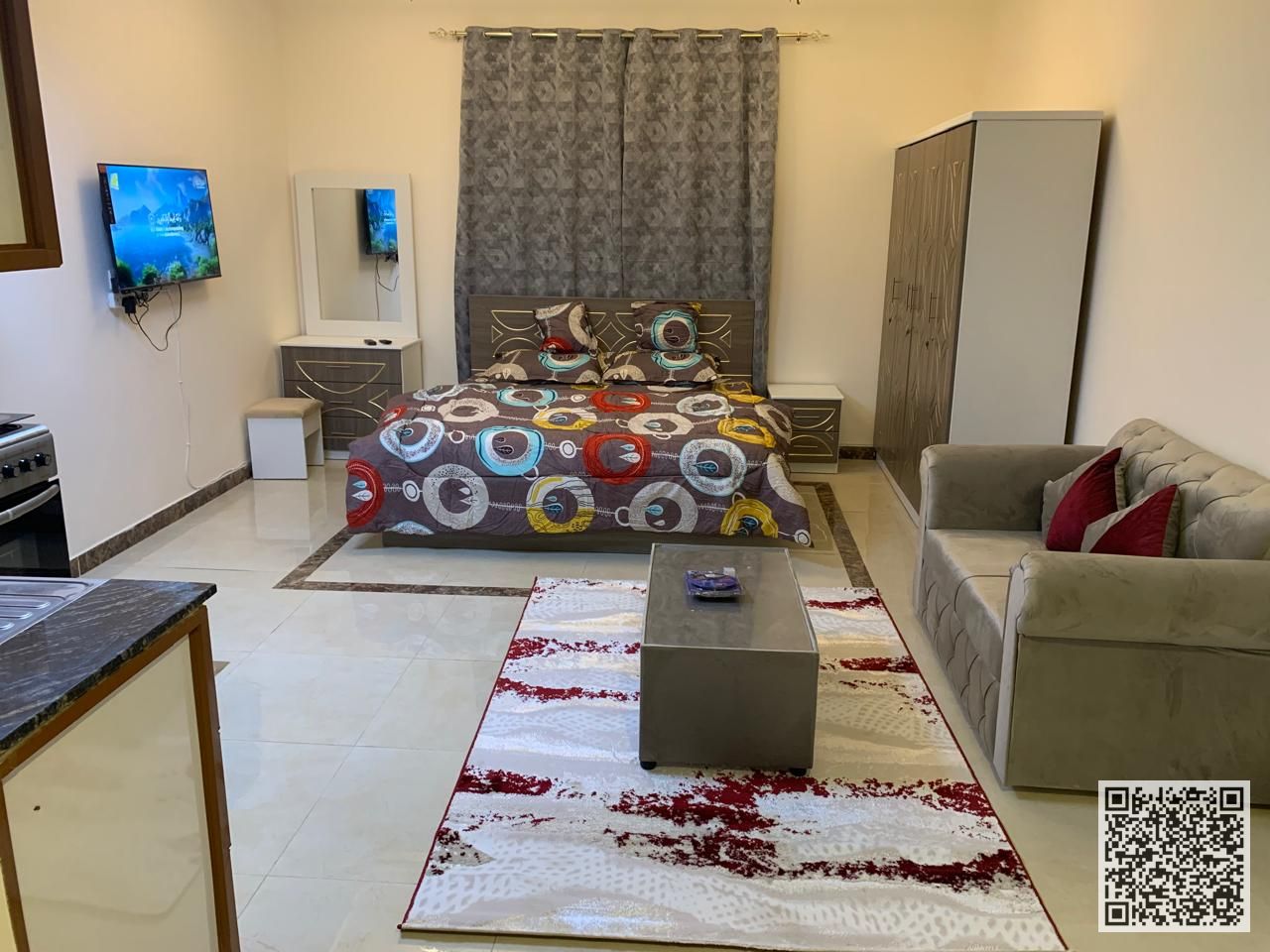Luxury Studio Apartment Fully furnished with an open kitchen and panoramic view for monthly rent in Ajman, Al Rawda. At a special price!